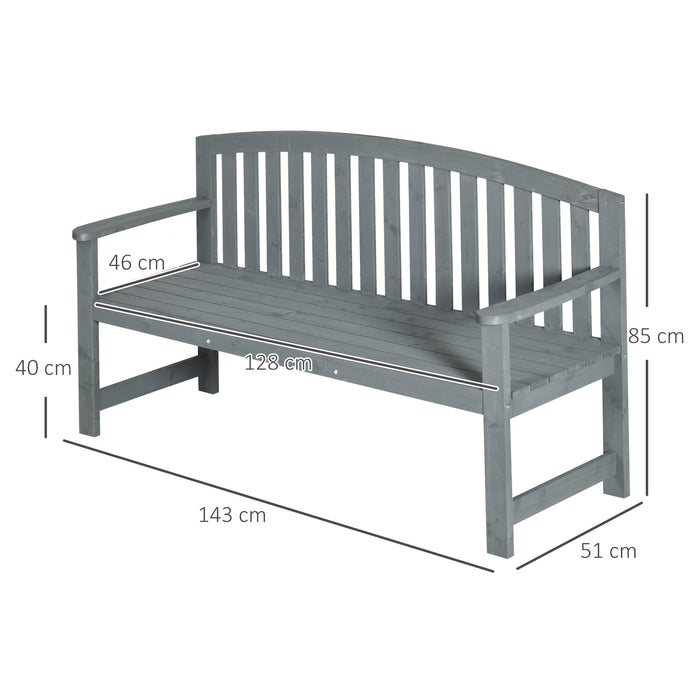 Wooden Garden Loveseat - Two-Person Outdoor Bench with Armrests, Grey - Ideal for Park and Balcony Relaxation