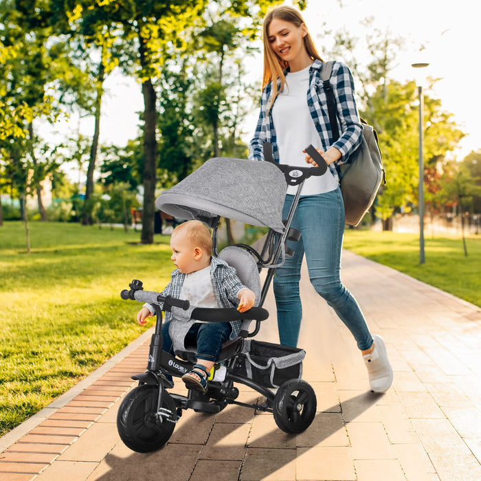 4-in-1 Children's Tricycle - Convertible Push Bike with Canopy, Storage, & Safety Belt - Ideal for Toddlers 1-5 Years with Parental Control Handle