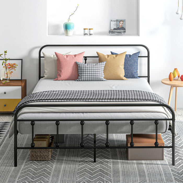 Double Platform Bed Frame with Tall Headboard and Underbed Storage - 4ft Steel Slat Support, No Box Spring Required - Ideal for Easy Assembly and Space-Saving