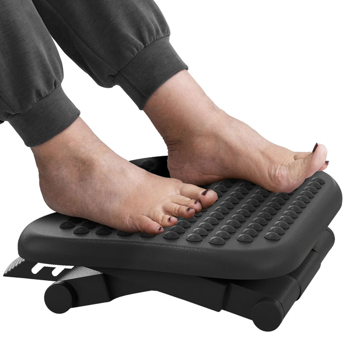 Ergonomic Height-Adjustable Footrest - Tiltable Desk Foot Support with Comfortable Platform - Enhances Posture and Relieves Stress for Home Office Workers