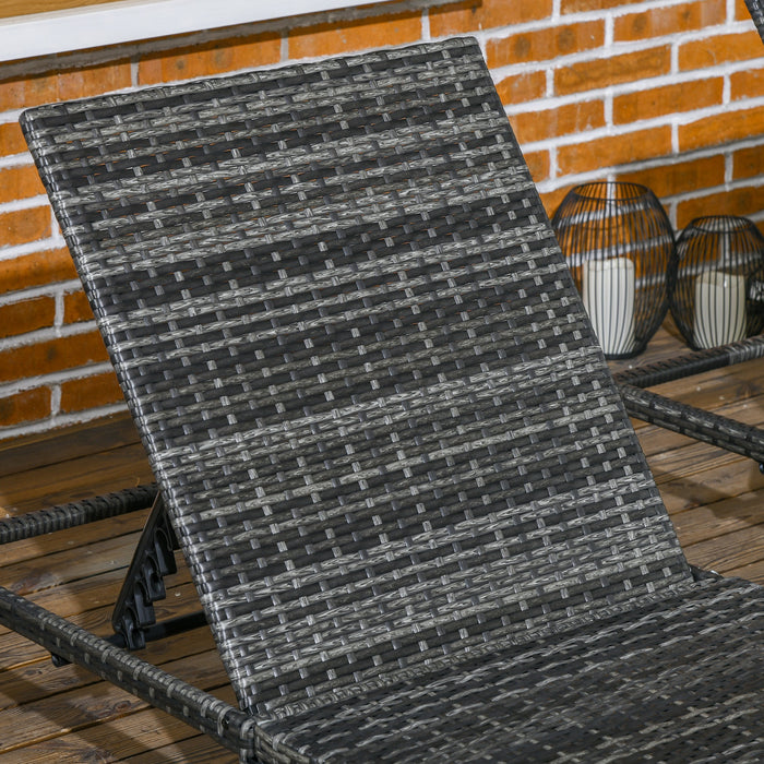 Rattan Sun Loungers Set of 2 - Outdoor Wicker Lounge Chairs with 5-Level Adjustable Backrest, Padded Cushions & Headrest - Ideal for Poolside, Garden Relaxation in Dark Grey