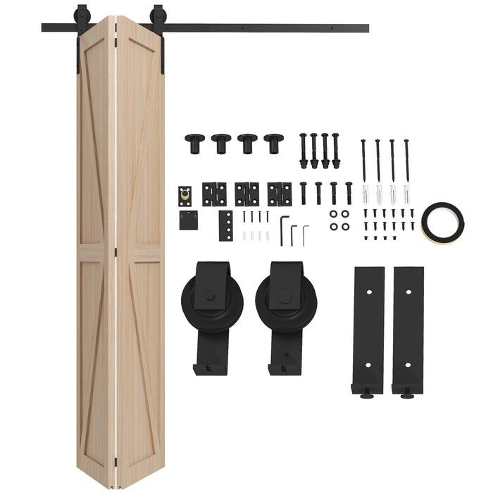 Bi-Folding Sliding Barn Door Track Kit - Heavy Duty 5FT Hardware with J Shape Hangers for Dual Doors - Space-Saving & Stylish Solution for Home Interior