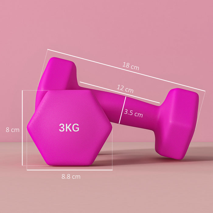 Hexagonal Dumbbells 3kg Pair - Non-Slip Grip, Home Gym Weights Set in Pink - Ideal for Strength Training and Fitness Enthusiasts