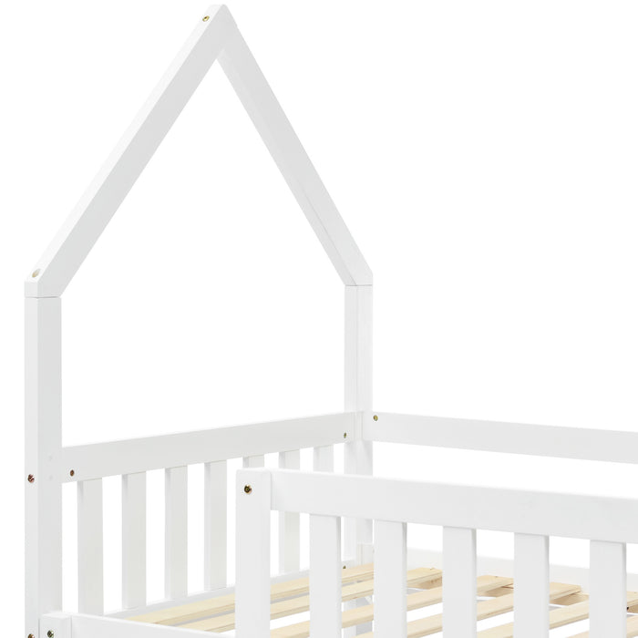 Solid Wood Kids Bunk Bed with Ladder - EN 747-1 Certified, Guardrail, 195x98x192 cm, White - Space-Saving Sleep Solution for Children's Bedroom