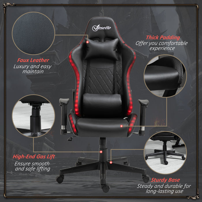 RGB LED Gaming Chair with 2D Armrests and Lumbar Support - Height Adjustable and Swivel Reclining Computer Desk Chair - Ideal for Racing Gamers and Home Office Use