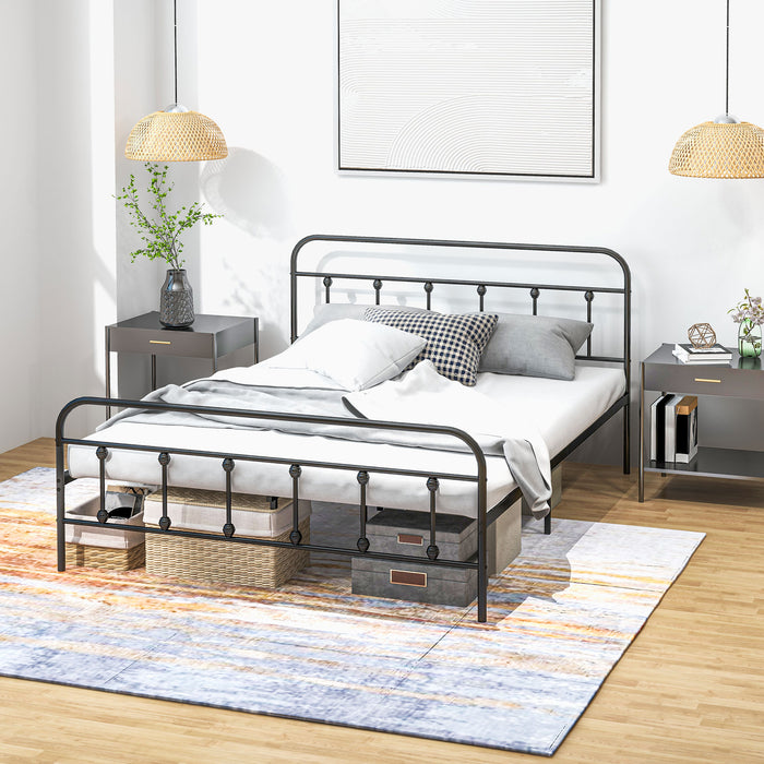 Double Platform Bed Frame with Tall Headboard and Underbed Storage - 4ft Steel Slat Support, No Box Spring Required - Ideal for Easy Assembly and Space-Saving