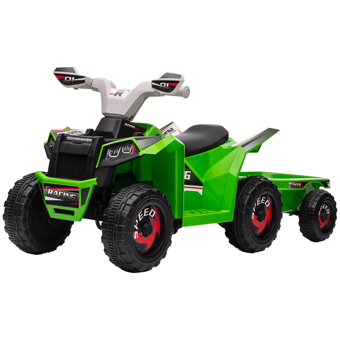 6V Toddler Quad Bike - Durable Wheels & Back Trailer, Green - Perfect Ride-On Toy for 18-36 Months Kids