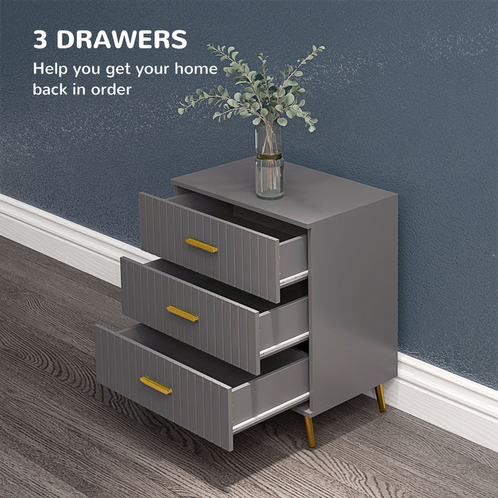 Modern 3-Drawer Bedroom Dresser - Dark Grey Storage Chest with Aluminum Legs - Sleek Organizational Furniture for Home Comfort