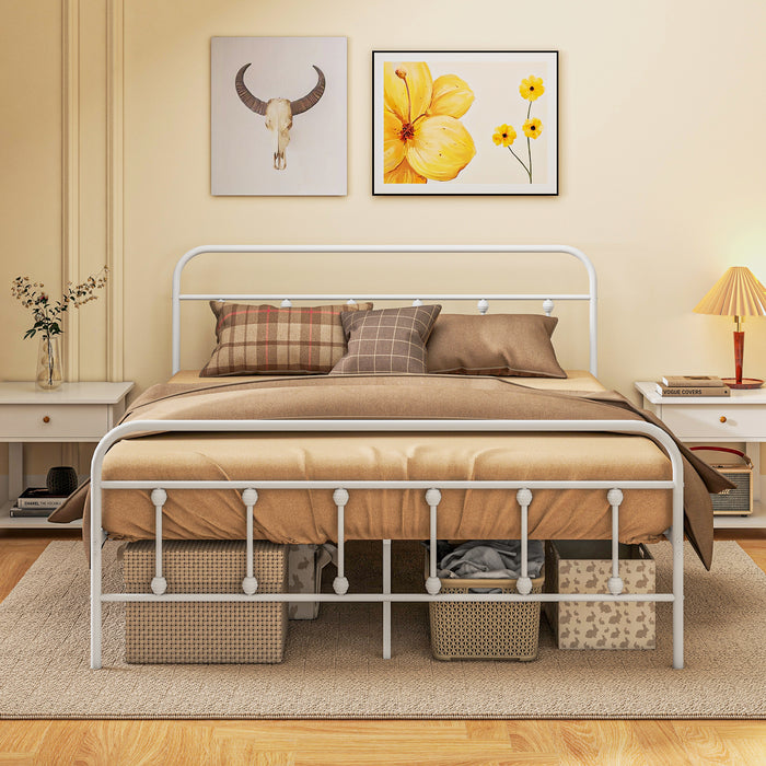 Double Platform Bed Frame with Underbed Storage - 4ft Steel Slat Design & Tall Headboard, No Box Spring Required - Space-Saving Easy Assembly, White