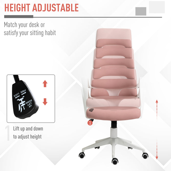 Ergonomic High Back Executive Office Chair - Comfortable 360 Swivel with 5 Durable Castor Wheels and Foam Padding - Ideal for Long Work Sessions with Wide Arm Support, Pink