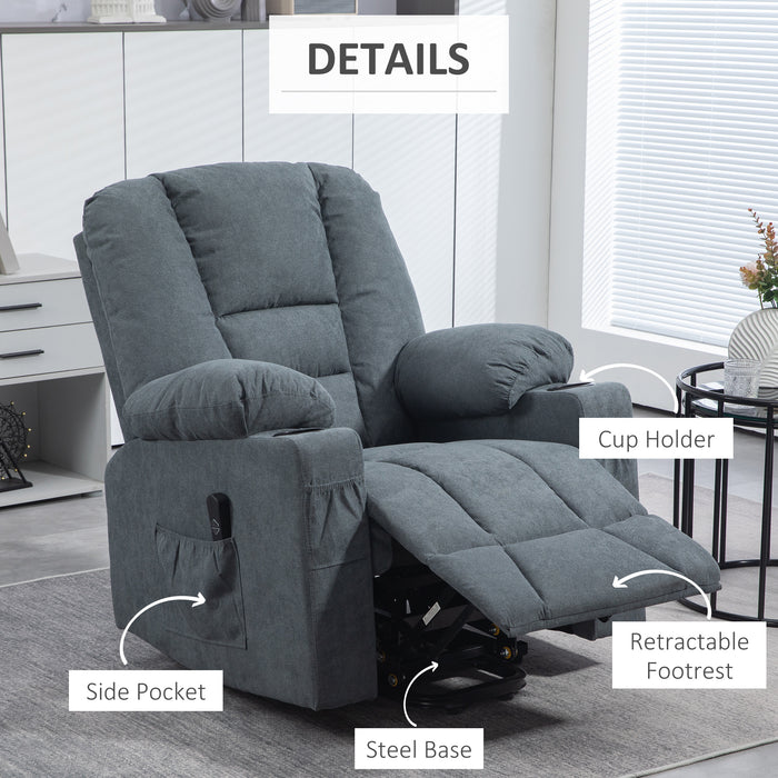 Extra Large Lift Recliner Chair with Fabric Upholstery - Remote Controlled Riser with Side Pockets & Cup Holder for Living Room Comfort - Ideal for Elderly & Mobility Challenged Individuals