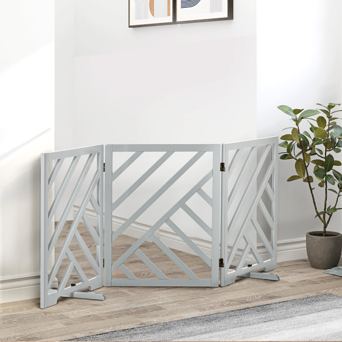 Freestanding Folding Dog Gate - Wooden Pet Barrier with Support Feet for Indoor Use - Ideal for Doorway, Stairs & House Safety