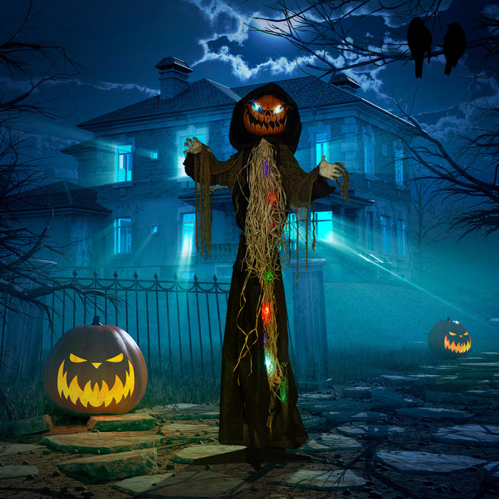 78-Inch Light-Up Straw Pumpkin - Halloween Decoration with Illuminated Eyes - Perfect for Haunted House, Indoor, and Outdoor Displays