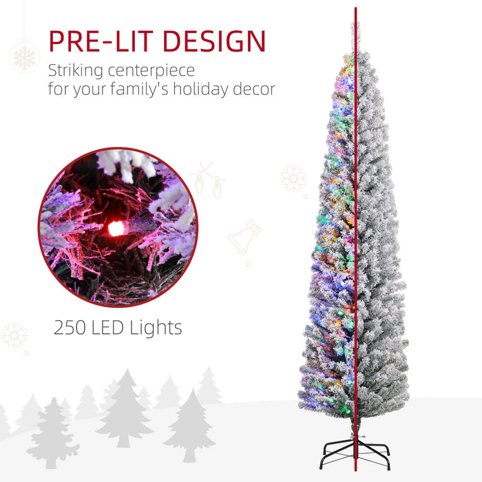 HOMCOM 7' Artificial Prelit Christmas Trees Holiday Décor with Colourful LED Lights, Flocked Tips, Berry, Pine Cone