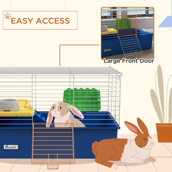 Small Animal Habitat for Chinchillas, Guinea Pigs, and Rabbits - Sturdy Pet Cage with Platform and Ramp, 71x46x47 cm, Vibrant Blue - Ideal Playhouse for Your Furry Friends