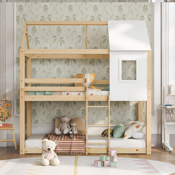 Solid Pine Wood Bunk Bed with Convertible Ladder - Twin Sleeper with Safety Features, Foldable Design, 198x94x221 cm - Ideal for Space Saving & Kids' Room