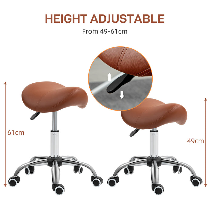 Height-Adjustable Saddle Stool - Ergonomic Salon Chair for Spa and Massage with Faux Leather in Brown - Ideal for Therapists and Stylists Comfort