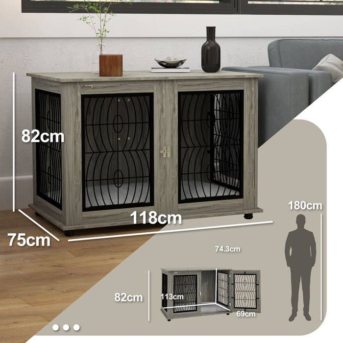 Extra Large Indoor Dog Crate End Table - 44.5" with Soft Washable Cushion & Lockable Door - Elegant Pet Furniture for Dogs