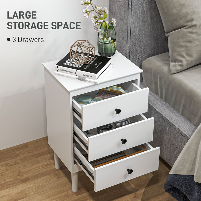 Modern White Bedside Table Set (2-Pack) - Sofa Side Nightstand with Trio of Drawers, 40x30x64cm - Ideal Bedroom Storage Solution