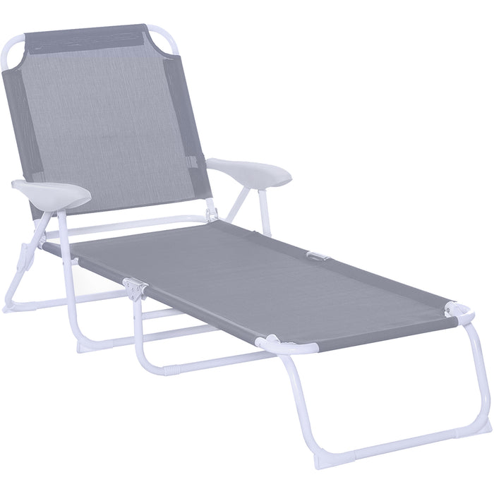 Adjustable Reclining Sun Lounger - 4-Level Backrest, Folding Beach Chair for Outdoor Comfort - Ideal for Patio, Garden, Sunbathing