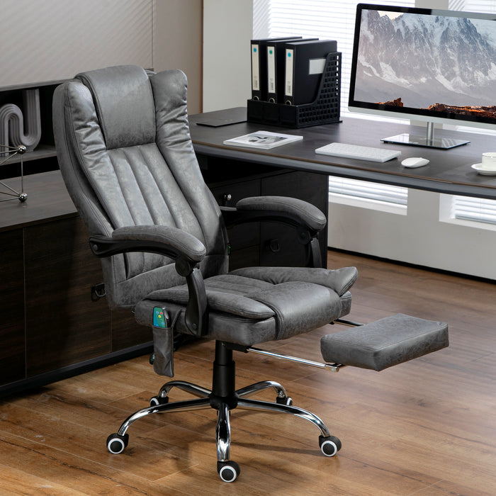 Six-Point Massage Recliner Chair with Heating Function and Extendable Footrest - Luxurious Dark Grey Fabric - Perfect for Relaxation and Stress Relief