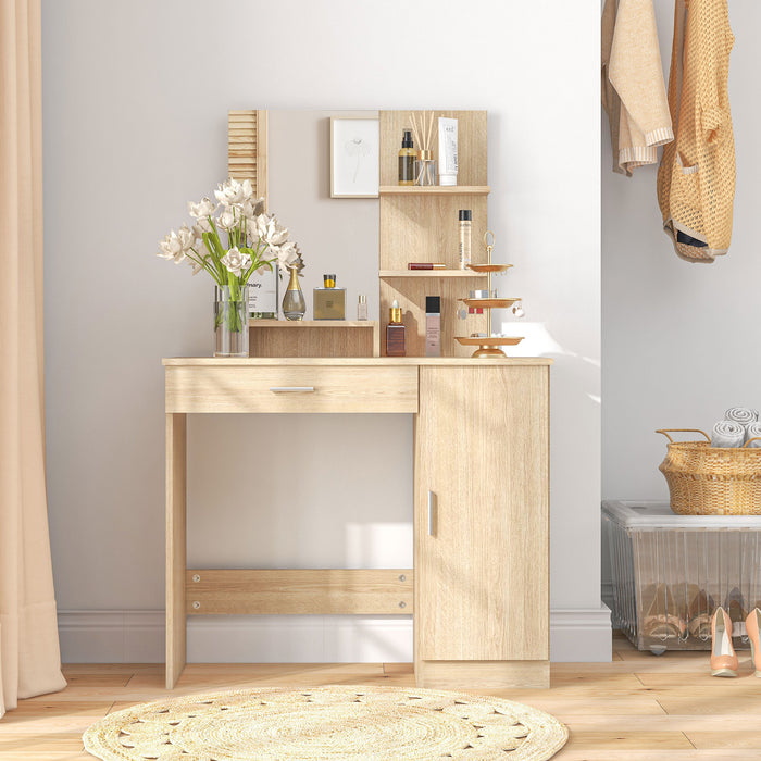 Modern Makeup Vanity Desk - Simple Design with Ample Storage in Maple Wood Finish - Ideal for Bedroom Organization