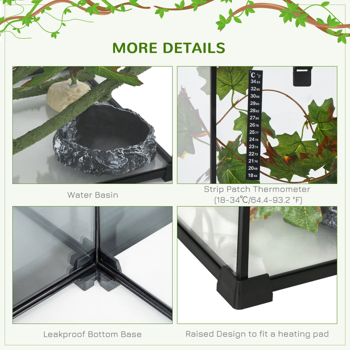 Reptile Habitat Starter Kit - Glass Terrarium with Heating and Decor, 50x30x25cm - Ideal for Small Animal Breeding & Comfort