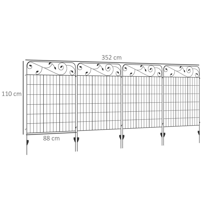 Decorative Garden Fencing 8PC Set - 43in x 23ft Rustproof Metal Wire Picket Panels for Outdoor Landscaping - Flower Bed Border & Animal Barrier, Black