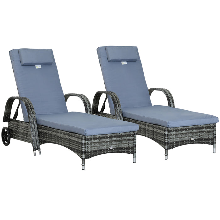 Rattan Sun Lounger Set - 2PC Outdoor Reclining Chair with Adjustable Headrest, Wicker Weave, Fire Retardant Cushion - Ideal for Patio and Garden Relaxation