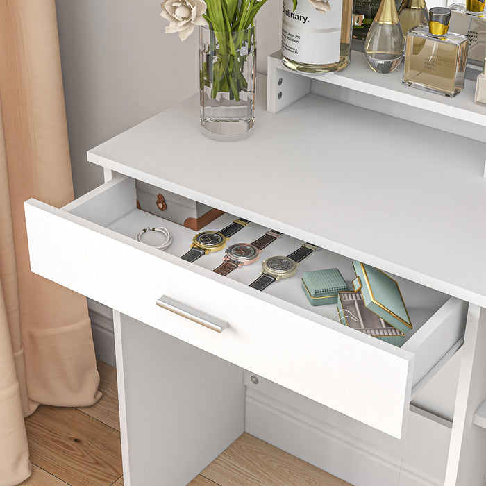 Modern White Dressing Table with Ample Storage - Elegant Furniture for Bedroom or Dressing Room - Ideal for Organization and Stylish Decor