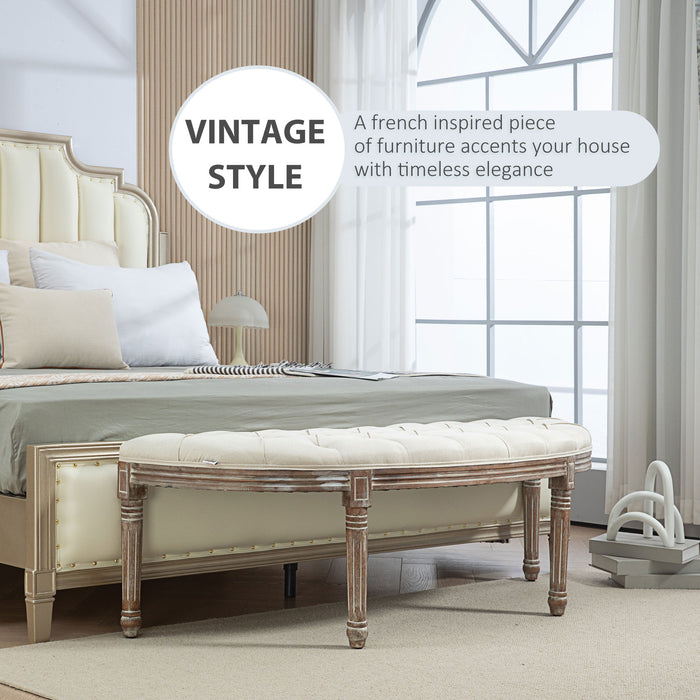 Padded Half Circle Bedroom Bench - Cream White, Elegant End of Bed Seating - Ideal for Master Suite & Guest Room Decor