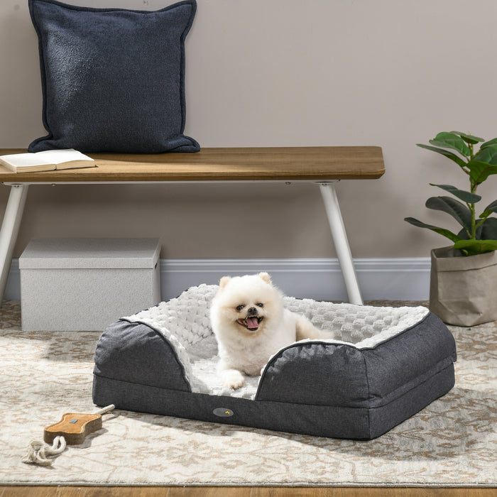 Calming Pet Bed for Small Dogs - Plush Mattress with Removable Cover & Anti-Slip Base, 70x50x18cm - Charcoal Grey Comfort Zone