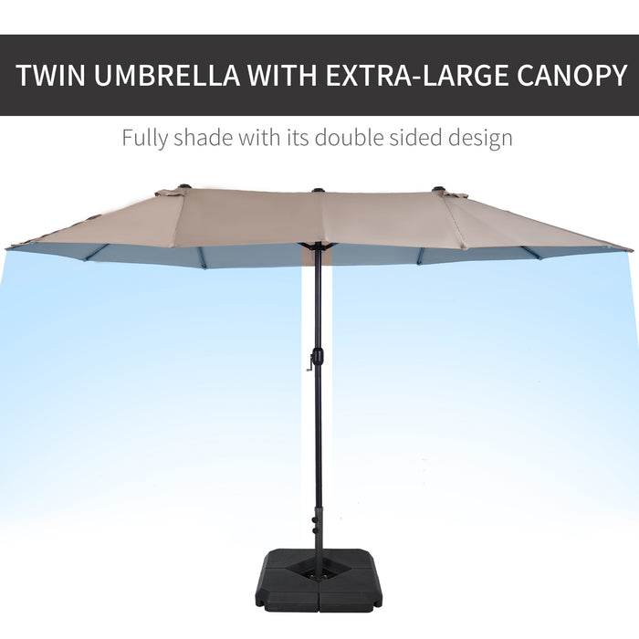 Double-Sided 4.6m Garden Parasol - Tan Patio Sun Umbrella with Market Shelter Canopy and Stand - Outdoor Shade Solution for Relaxation and Gatherings