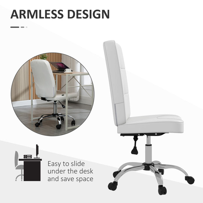 Armless Faux Leather Desk Chair - Adjustable Height Office Seating, White - Comfortable Chair for Home Office and Students