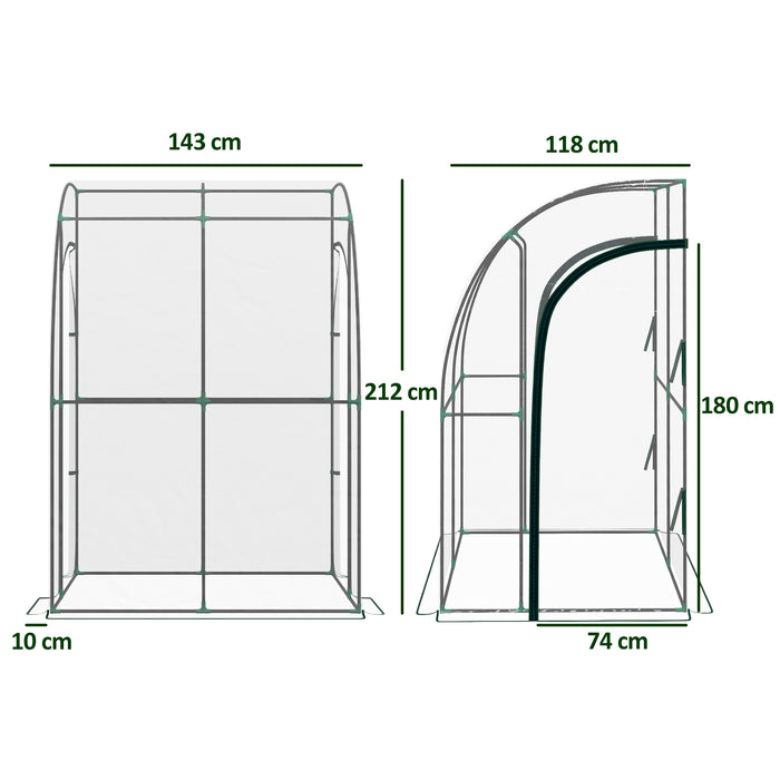 Walk-In Lean To Greenhouse - 143cm x 118cm Compact Growhouse with Accessories - Ideal for Urban Gardens & Small Spaces