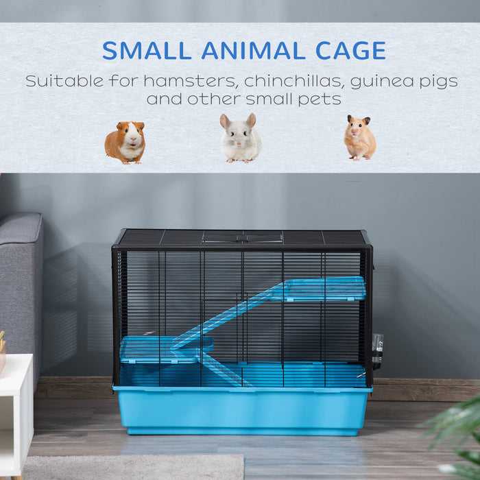 Compact Indoor Habitat for Guinea Pigs, Hamsters, Chinchillas - Includes Accessories, 80x48x58 cm, Light Blue - Perfect Home for Your Small Furry Friends