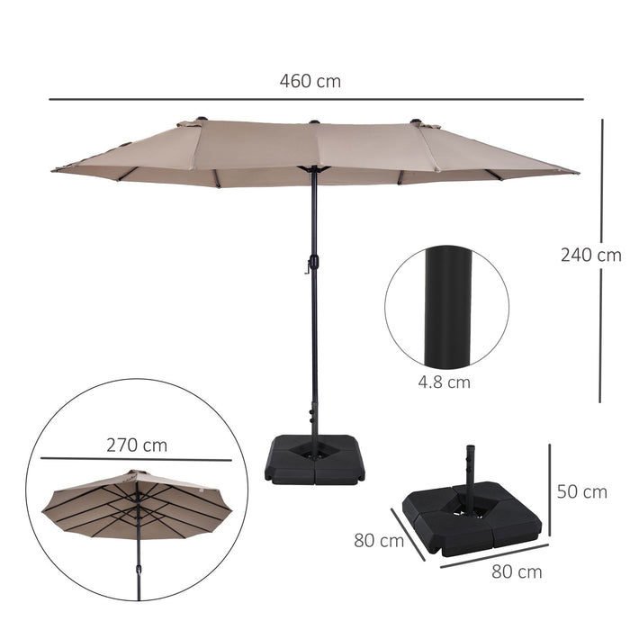 Double-Sided 4.6m Garden Parasol - Tan Patio Sun Umbrella with Market Shelter Canopy and Stand - Outdoor Shade Solution for Relaxation and Gatherings