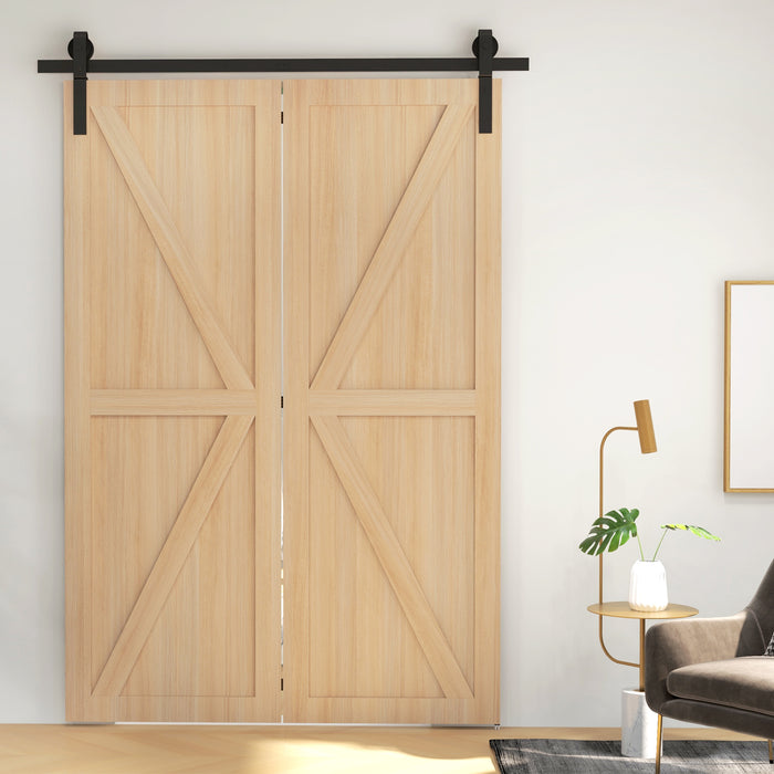 Bi-Folding Sliding Barn Door Track Kit - Heavy Duty 5FT Hardware with J Shape Hangers for Dual Doors - Space-Saving & Stylish Solution for Home Interior