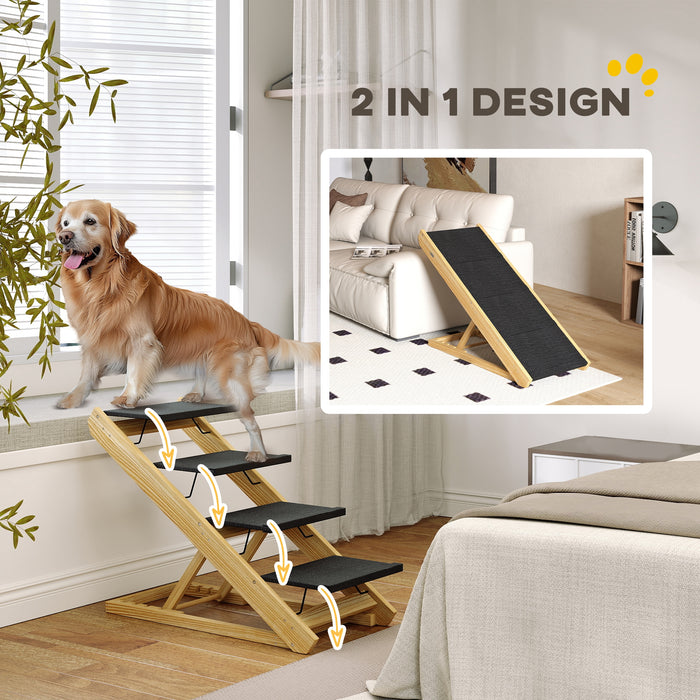 Adjustable 4-Step Dog Ramp - Non-Slip Pet Stairs with Foldable Design for Large Dogs - Easy Access to Beds and Sofas for Pets