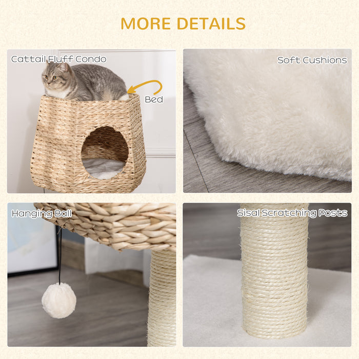 Climbing Activity Center for Cats - Multi-Level Kitten Tree Tower with Fluffy Cattail Bed, Condo & Sisal Scratching Posts - Ideal for Playful Kittens and Cats