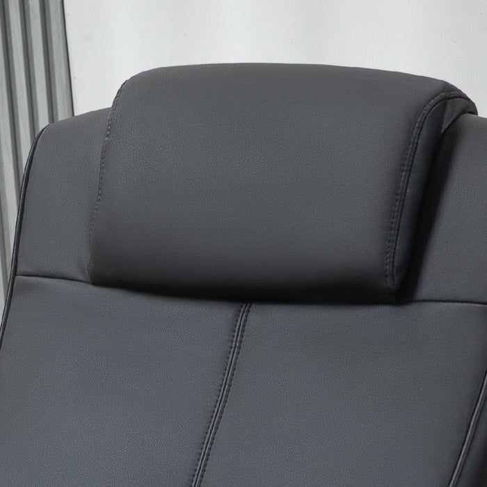 Reclining Faux Leather Lounge Chair with Matching Footstool - Sleek Black Finish - Ideal for Relaxing and Unwinding