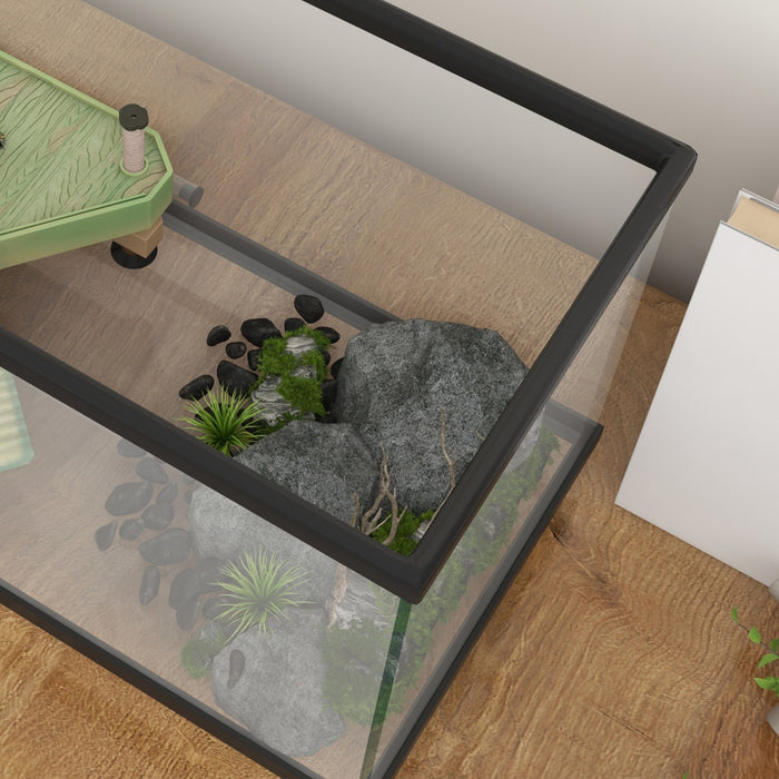 28L Glass Turtle Tank with Basking Area - Easy Drain System & Built-In Thermometer - Ideal Habitat for Aquatic Reptiles