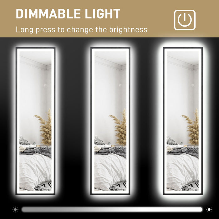 HOMCOM Full Length Mirror with LED Lights, 150 x 40cm Free Standing Mirror with Dimming and 3 Colour Lighting, Leaning or Wall Mirror with Metal Frame for Living Room, Bedroom, Black