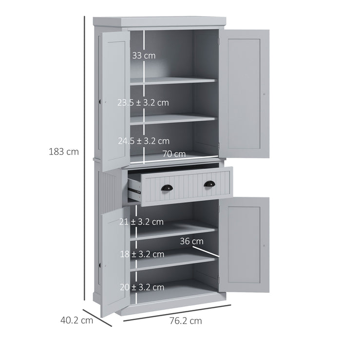 Freestanding Traditional Kitchen Cupboard - Storage Cabinet with Drawer, Doors, and Adjustable Shelves in Grey - Space-Saving Organizer for Kitchen Essentials