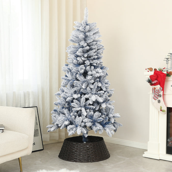 5ft Flocked Artificial Christmas Tree with Metal Stand - 450 Snow Frosted Tips & Blue Hinged Design - Perfect Snowy Xmas Decor for Holiday Season