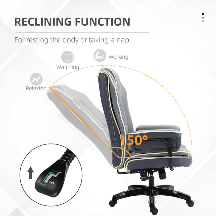 Ergonomic High Back Executive Chair - PU Leather, Reclining and Swivel Design for Workplace Comfort - Ideal Desk Seat for Home Office Use, Grey