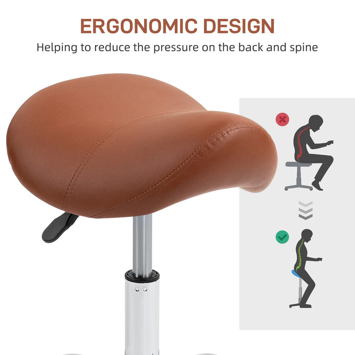 Height-Adjustable Saddle Stool - Ergonomic Salon Chair for Spa and Massage with Faux Leather in Brown - Ideal for Therapists and Stylists Comfort