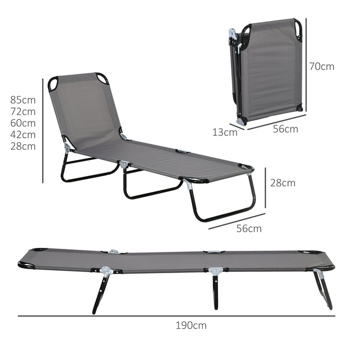 Garden Sun Lounger - Adjustable Five-Position Reclining Back in Sleek Grey - Ideal for Patio Relaxation & Poolside Comfort