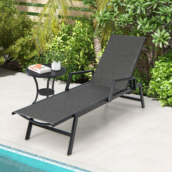 Rattan Outdoor Furniture - Chaise Lounge with Adjustable 5-Position Backrest and Armrests, Perfect for Porch and Backyard - Comfortable Brown Lounger for Relaxation and Leisure