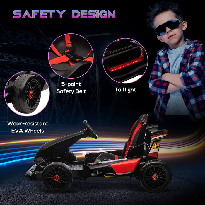 12V Electric Go Kart for Kids - Adjustable Footrest, Reversible Steering, Ride-On Racer, 2 Speed Options - Rechargeable Battery-Powered Kart for Racing Enthusiasts